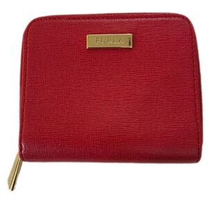 Furla EUC Red Leather Wallet with Gold Accents